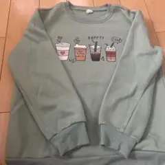 コーヒーカッププリントトレーナー　裏起毛