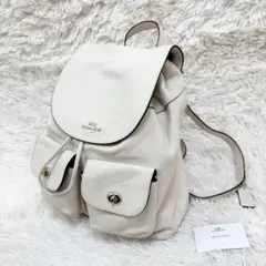 美品 COACH F37410レザー ターンロック リュック クリーム ホワイト
