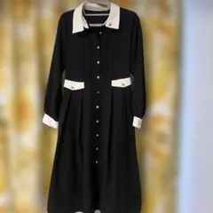【axes femme系】黒いボタン付きひざ丈ワンピース サンプル品
