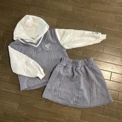 薄紫色フード付きセーターとスカートセット