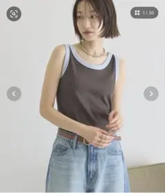 抗菌防臭　バイカラーテレコタンクトップ　ダークブラウンMサイズ