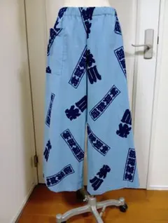裾タックパンツ 風呂屋のれん リメイク 水色 ハンドメイド | Mercari