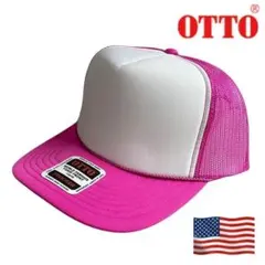 OTTOメッシュキャップ　白xピンク　ホワイトxピンク　トラッカーキャップ　無地