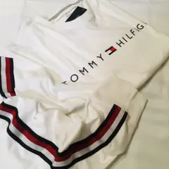 【新品】トミーヒルフィガー　ホワイト Tシャツ Lサイズ　ストライプ　長袖