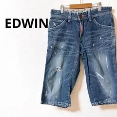 3.01 【エドウィン】 ハーフパンツ レディース デニム ダメージ 革ラベル