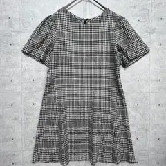 u52 ZARA WOMAN チェック柄ワンピース M モノトーン シンプル