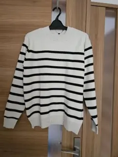 メンズ　ストライプ　長袖ニット　 M