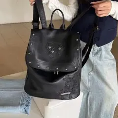 はまちゃん専用】 スタッズ付き黒レザーバックパック - メルカリ