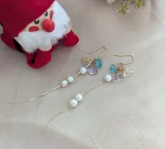 SALE★彩り天然石と淡水真珠のピアス