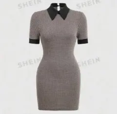 shein SHEIN MOD パッチワークコラー　ワンピース 千鳥柄