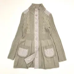 ペプラム ケーブル リブニット カーディガン キルティングコンビ M