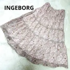 インゲボルグ 試着のみ シフォン フレア ティアードスカート 総柄 M 美品ｉ4