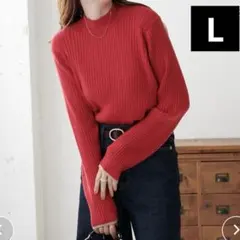 【*C様 【新品】DISCOAT モチモチリブパイピングハイネック 赤 長袖ニッ