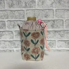 ペットボトルカバー　保冷保温　 ピンク花柄　ハンドメイド　280ml用