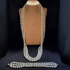 未使用　淡水パール　白　3連ネックレス&ブレスレット