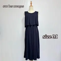 sur les nuages ノースリーブシフォン　オールインワンパンツ（M）紺