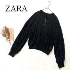 【ザラ】（S）シアーブラウス シースループルオーバー 長袖 花柄総柄