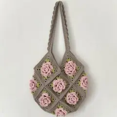 茶色とピンクの花柄　グラニーバッグ