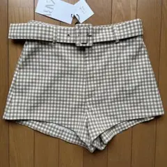 ZARA ショートパンツ　ベージュギンガム Sサイズ　新品タグ付き