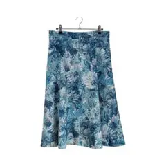 フレアスカート 花柄 ブルー系 ジャガード風生地 裏地付き LL相当