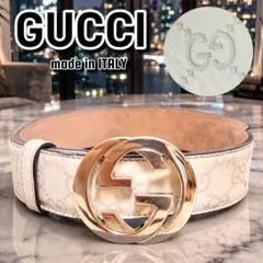 本革✨GUCCI✨グッチ✨ベルト✨インターロッキングG✨エンボス✨グッチシマ✨