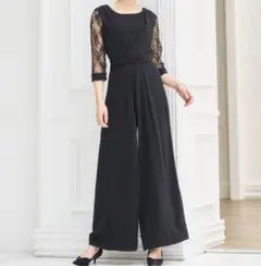パーティー 結婚式 パンツドレス レース袖 オールインワン2way