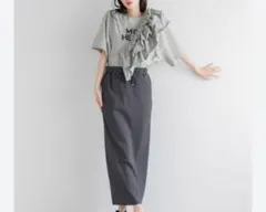 ローリーズファーム　カットリブタイトスカート　グレー