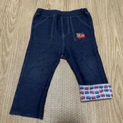 ダブルビー　デニム風　車柄ワッペン付きズボン