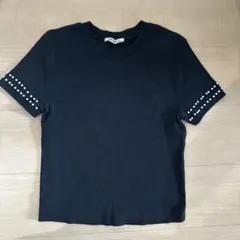 ZARA 半袖Tシャツ パール装飾 ブラック Sのサムネイル