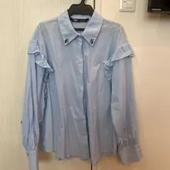 水色フリル長袖シャツ