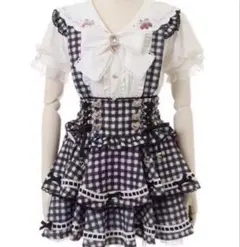 LIZLISA はしごリボンギンガムティアードスカパン ブラック 美品