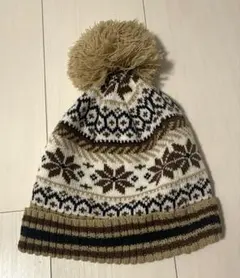 LDS ニット帽　雪の結晶模様 ポンポン付き