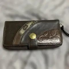 COACH コーチ 長財布 パッチワーク ブラウン系 レザー×シグネチャー