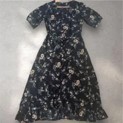 リエディ　花柄　カシュクール　ラップ巻　フレア　ロング　ワンピース　M