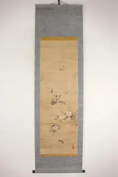 掛け軸 紅梅鳥図 水墨画 花鳥図 肉筆 作者不詳 箱付き - メルカリ