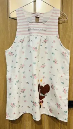 くまのがっこう ボーダーフラワー エプロン 学研 ピンク