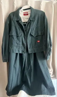 Dickies ショート丈ジャケット&ロングスカートセットアップ　深緑