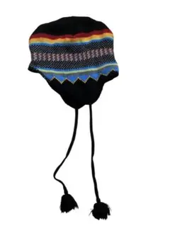 y2k ニット帽 耳つき 虹色