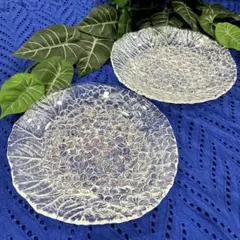 【昭和レトロ】　HOYA クリスタル　あじさい皿　オーロラ 2枚ペアセットのサムネイル