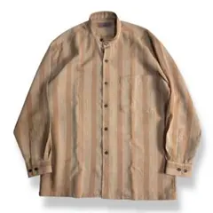 美品【VINTAGE】80s 90s ストライプ バンドカラービンテージシャツ