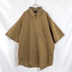 【ミスタージュンコ】ストライプ 半袖シャツ (LL) コットン　ブラウン系のサムネイル