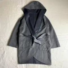 【フーデッドコート　リバーシブル　カシミヤ混　ベルト　カーラ　グレー　美品】