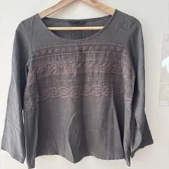 mizuiro-ind グレー 刺繍 ブラウス