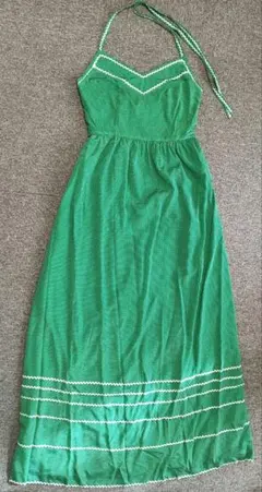 水玉緑色 ロングワンピース　ホルターネック　結婚式　発表会