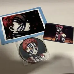 鬼滅の刃 猗窩座 鬼集結ビッグ缶バッジ、上弦集結ブロマイド、ランダムカードの3点