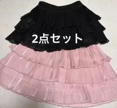 FOREVER21 レースフリルスカート ピンク ブラック 2点セット