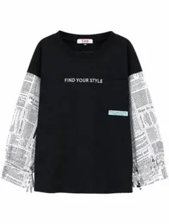 PINK-latte XS 150 異素材切替 7分袖Tシャツ 黒 切替トップスのサムネイル