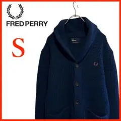 T4327★美品★フレッドペリー*ニット*カーディガン*厚手*メンズS*ネイビー