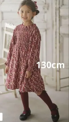 130cm組曲フラワープリント長袖ワンピース