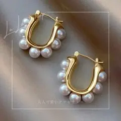 小ぶり フープピアス ゴールドトーン パール付き セレクト インポート